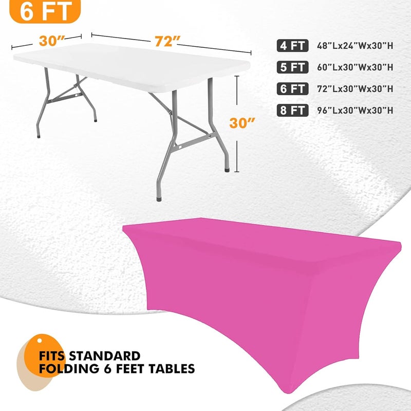Pack 6FT Fuchsia Spandex Table Cover Fitted Rectangular Tablecloth - Image 2