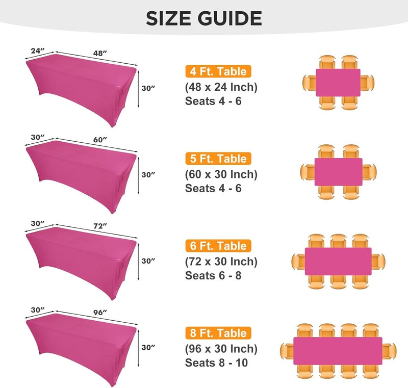 Pack 6FT Fuchsia Spandex Table Cover Fitted Rectangular Tablecloth - Image 5