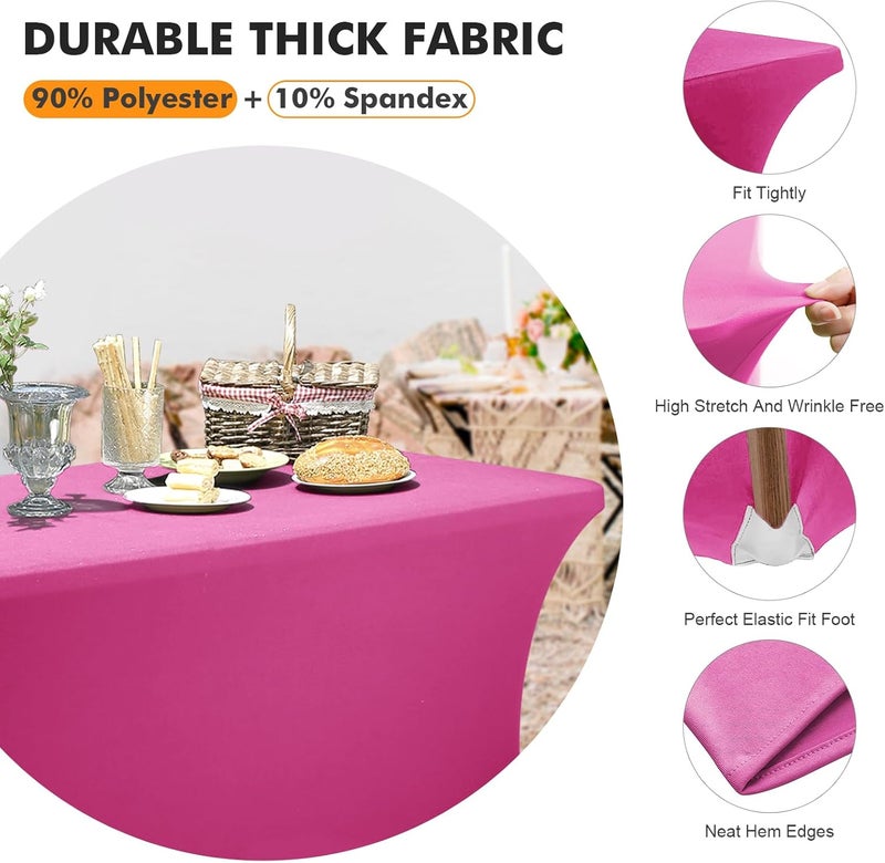 Pack 6FT Fuchsia Spandex Table Cover Fitted Rectangular Tablecloth - Image 3