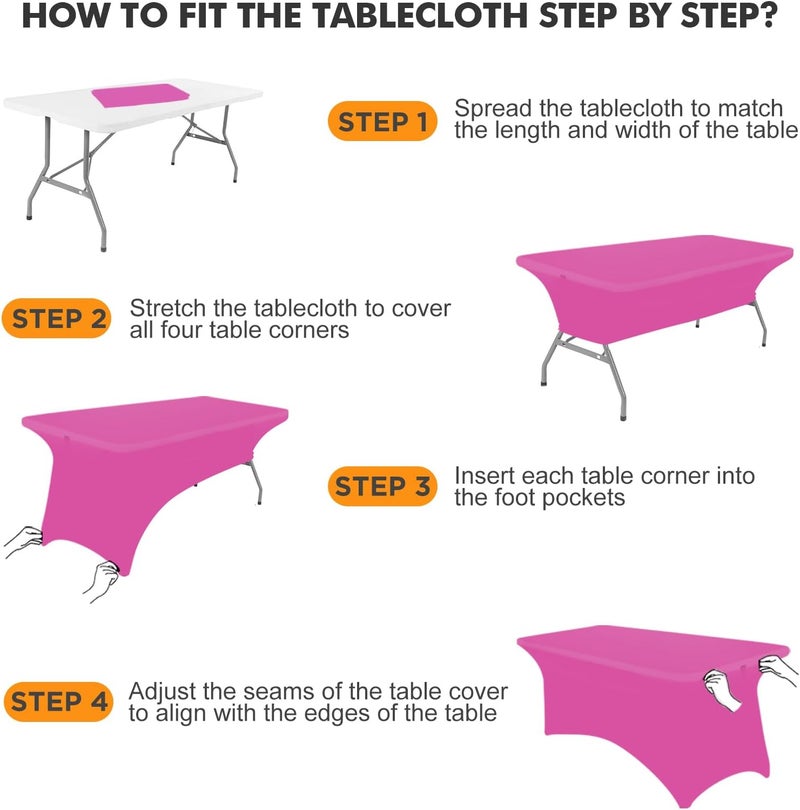Pack 6FT Fuchsia Spandex Table Cover Fitted Rectangular Tablecloth - Image 4
