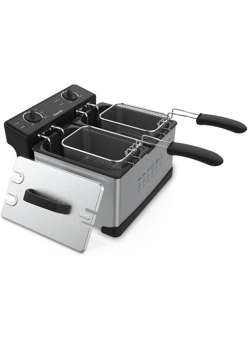 FIPKA Double Deep Fryer, 2x 1400W Power, 2x Large Frying Baskets, 2x Removable Enameled Inner Pan, Anti-Slip Base, Cool Touch, Heat Resistants Handles | NL-DF-4759-BK - Image 1