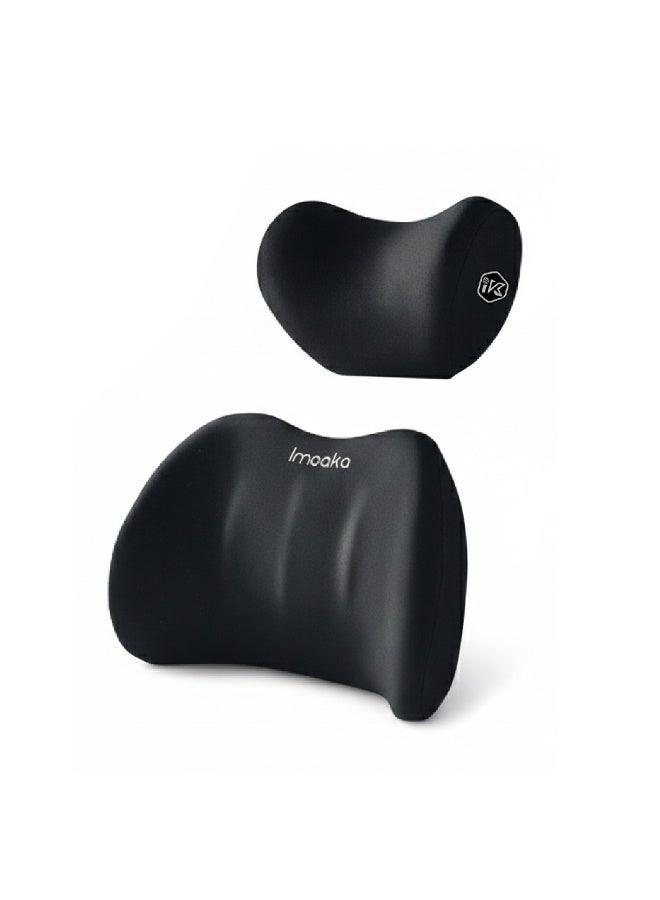 IMOAKA Car Headrest and  Support Pillow Set Premium Yungan Memory Cotton, Universal Fit with Adjustable Straps, Black, Model IK:24000 - Image 1