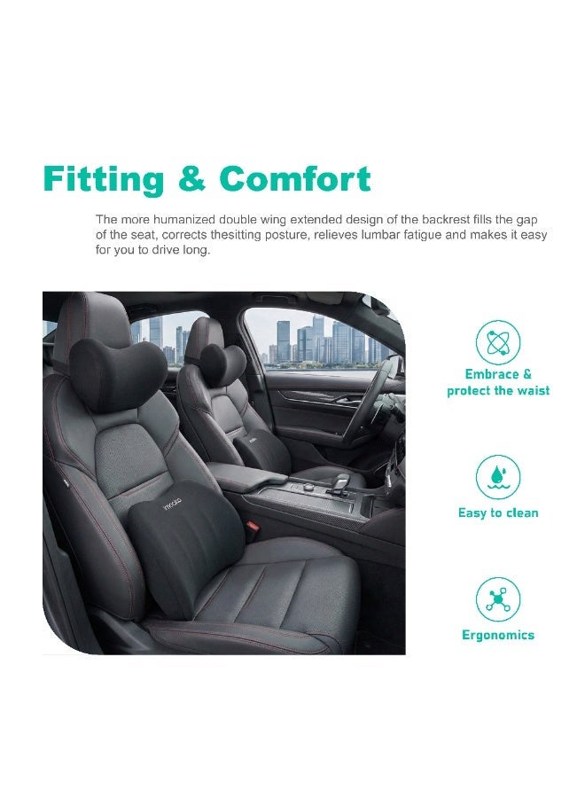 IMOAKA Car Headrest and  Support Pillow Set Premium Yungan Memory Cotton, Universal Fit with Adjustable Straps, Black, Model IK:24000 - Image 4