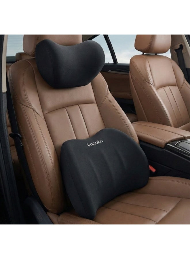 IMOAKA Car Headrest and  Support Pillow Set Premium Yungan Memory Cotton, Universal Fit with Adjustable Straps, Black, Model IK:24000 - Image 3