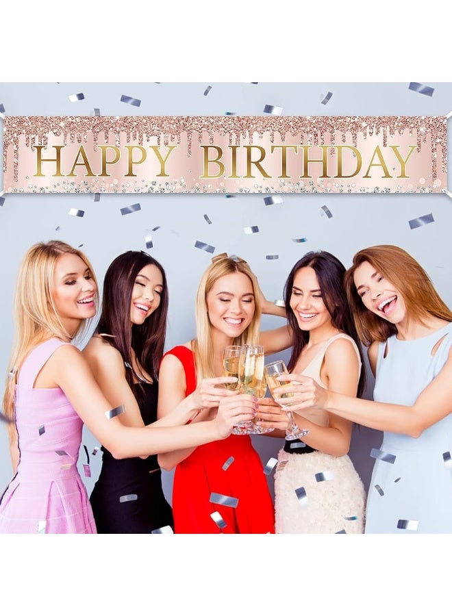 Excelloon Pink Rose Gold Happy Birthday Banner Decorations,Large Happy Birthday Yard Banner Sign Party Supplies for Women, 16th 21st 30th 40th 50th Birthday Decor for Outdoor Indoor (9.8x1.6ft) - Image 3