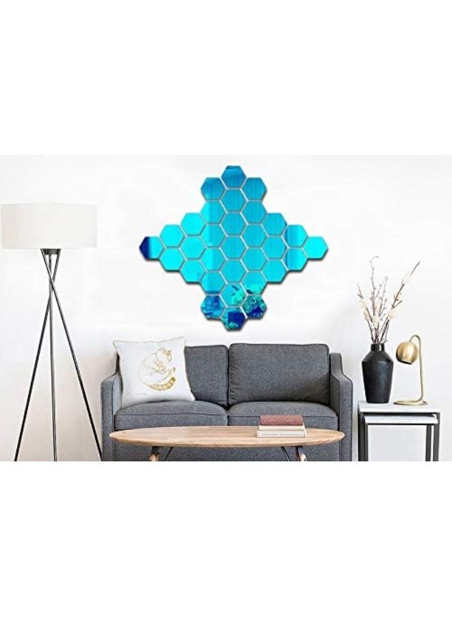 TPGP Mirror Wall Stickers, 12Pcs Hexagon Mirror Art Diy Home Decorative Hexagonal Acrylic Wall Sheet Plastic Tiles Home Living Room Bedroom Sofa Tv Background Wall Decal Decoration (Blue) - Image 4