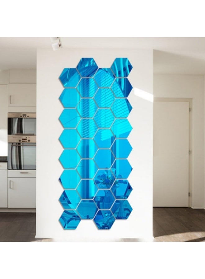 TPGP Mirror Wall Stickers, 12Pcs Hexagon Mirror Art Diy Home Decorative Hexagonal Acrylic Wall Sheet Plastic Tiles Home Living Room Bedroom Sofa Tv Background Wall Decal Decoration (Blue) - Image 5