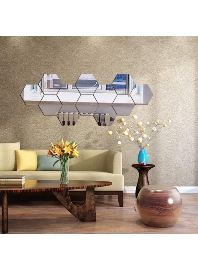 TPGP Mirror Wall Stickers, 12Pcs Hexagon Mirror Art Diy Home Decorative Hexagonal Acrylic Wall Sheet Plastic Tiles Home Living Room Bedroom Sofa Tv Background Wall Decal Decoration (Blue) - Image 1
