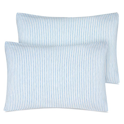 Zenssia Organic Cotton Toddler Pillowcase/Travel Pillowcase Pack of 2 Set 13x18 Inches with Envelope Closure - Soft & Breathable Baby Pillow Case Cover Blue Stripe - Image 1