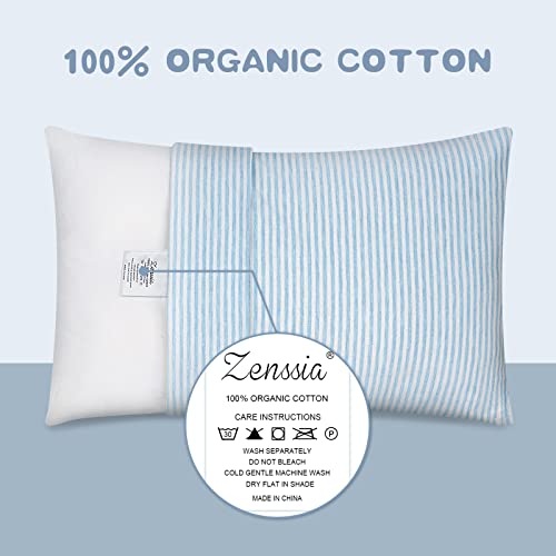 Zenssia Organic Cotton Toddler Pillowcase/Travel Pillowcase Pack of 2 Set 13x18 Inches with Envelope Closure - Soft & Breathable Baby Pillow Case Cover Blue Stripe - Image 2