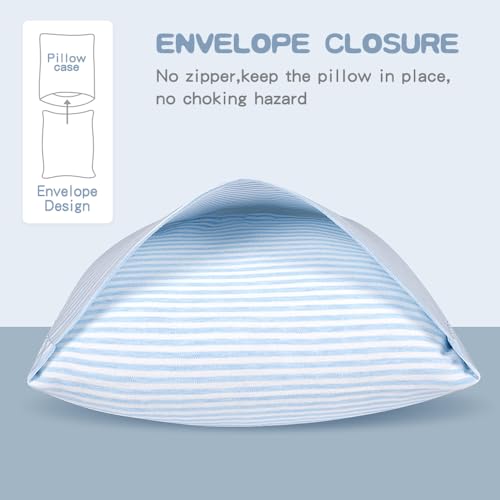 Zenssia Organic Cotton Toddler Pillowcase/Travel Pillowcase Pack of 2 Set 13x18 Inches with Envelope Closure - Soft & Breathable Baby Pillow Case Cover Blue Stripe - Image 3