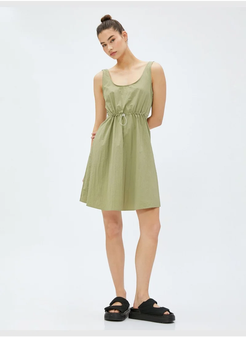 KOTON Shirred Sleeveless U Neck Mini Parachute Dress