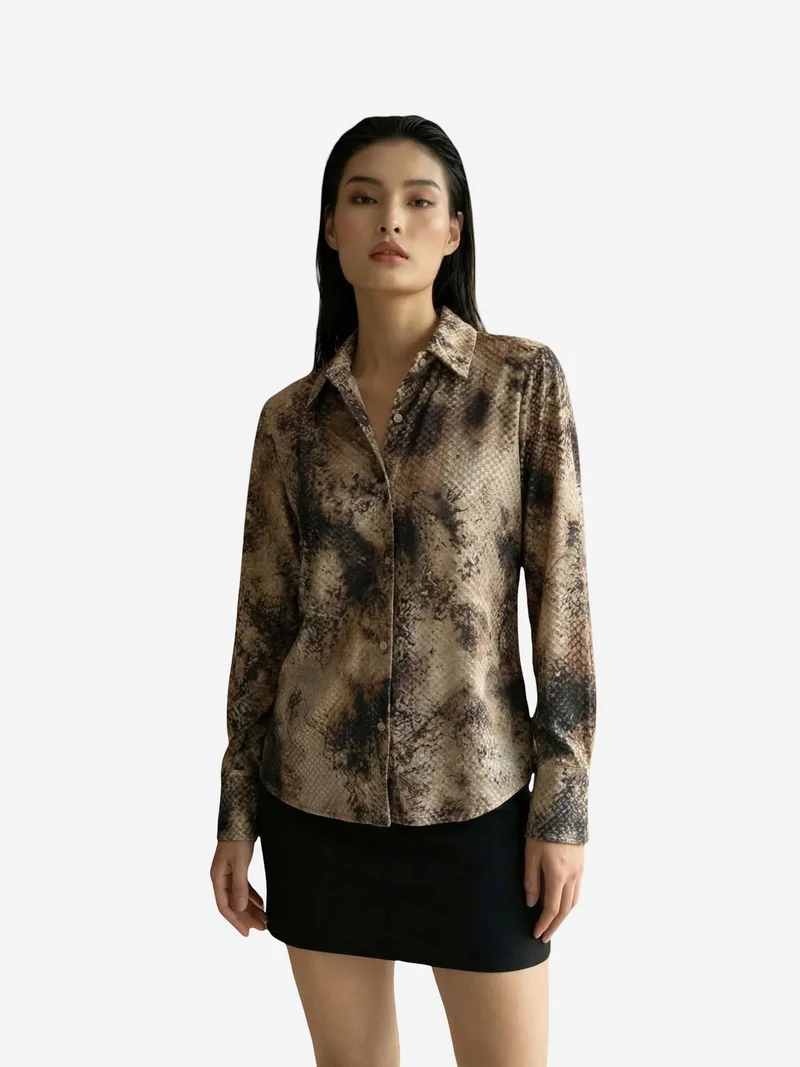 ماي فاشن MY FASHION Snake Print Satin Woven Shirt