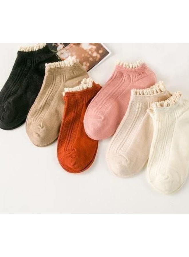 عرض زوجين من الشرابات الحريمي الهاف فوطة مبطن – لتدفئة القدم ومزين بالدانتيل - Image 1