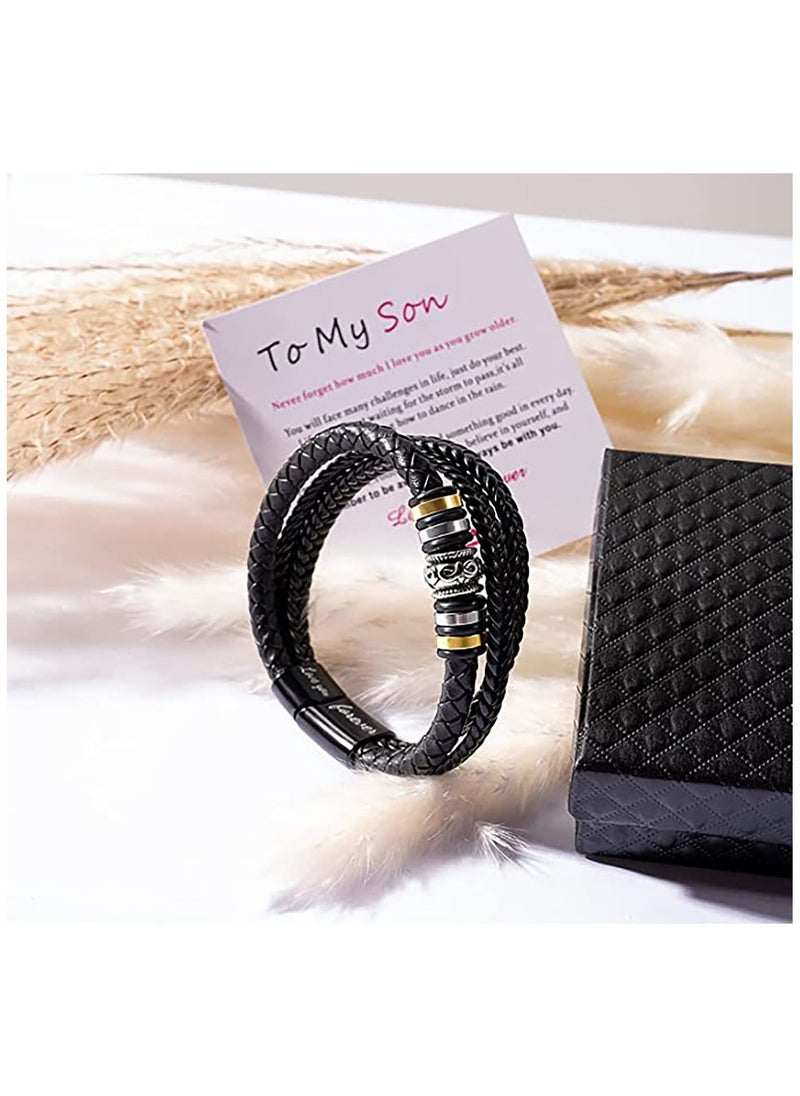 SYOSI - To My Son Braided Leather Bracelet"I Will Always Be With You" Men Double Row Closure Personalized Bracelets Wristband Bracelet Mens Leather Rope Bracelet Holiday Gift - Image 1