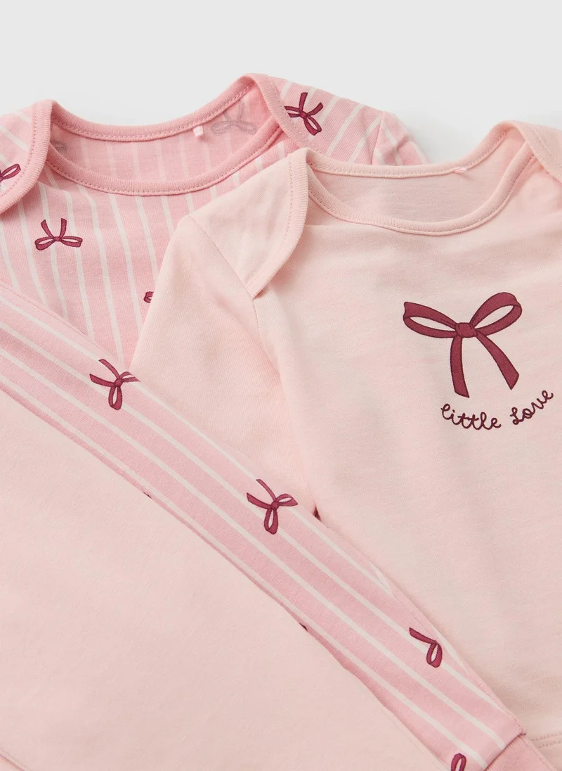 Matalan 2 Pack Baby Pink Bow Design Pyjamas