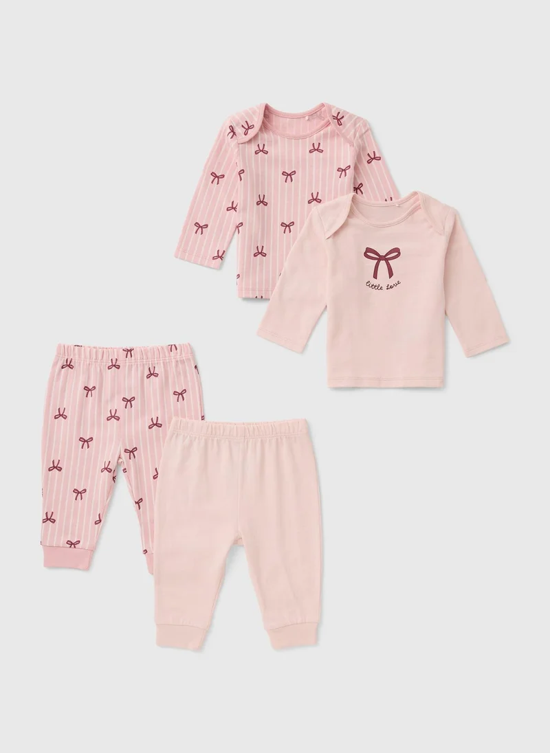 Matalan 2 Pack Baby Pink Bow Design Pyjamas