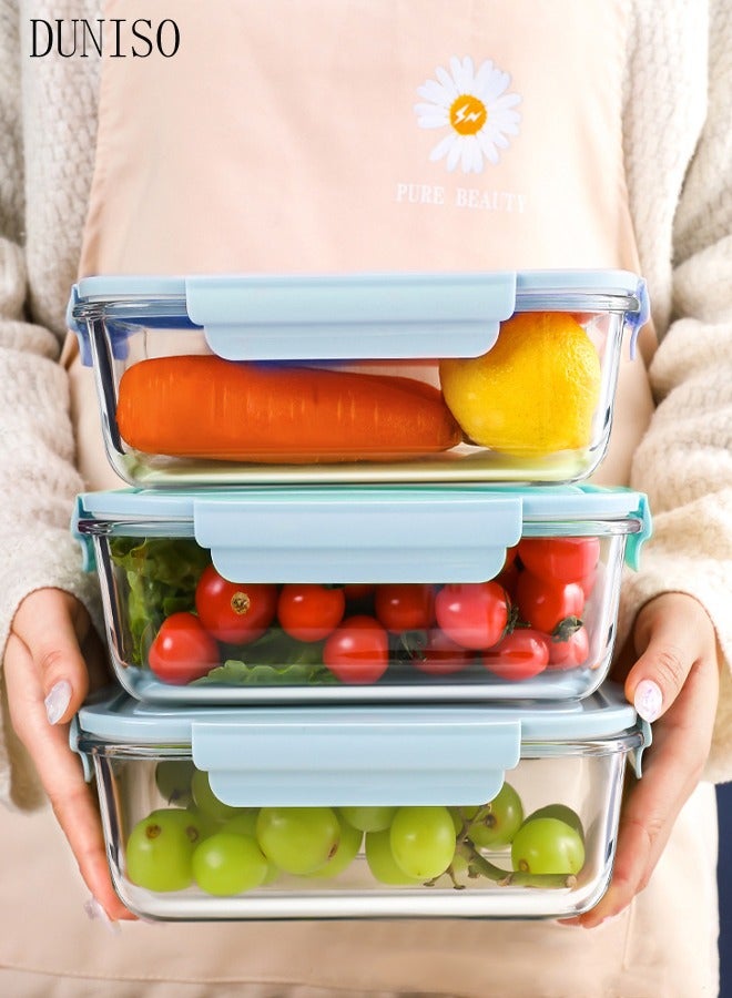 3 Pcs Glass Meal Prep Containers，Leak Proof Lunch Box，Food Storage Containers with Lids，with 2 Compartment，with Durable Lock Covers, for Microwave, Oven,，Freezer and Dishwasher，BPA Free，410ml, 680ml, 650ml - Image 1