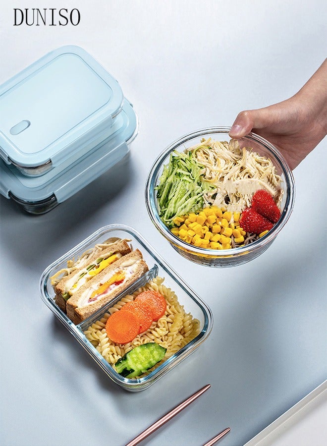 3 Pcs Glass Meal Prep Containers，Leak Proof Lunch Box，Food Storage Containers with Lids，with 2 Compartment，with Durable Lock Covers, for Microwave, Oven,，Freezer and Dishwasher，BPA Free，410ml, 680ml, 650ml - Image 3