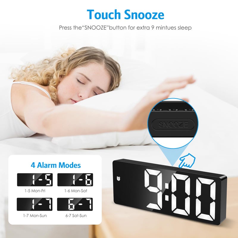 AMIR Digital Alarm Clock Large Display, Upgraded LED Alarm for Bedroom, Type-C/Battery Powered Bedside Alarm Clock with Snooze, 12/24H, 5 Levels Adjustable Brightness, DST, Desk Clock for Home, Office - Image 3