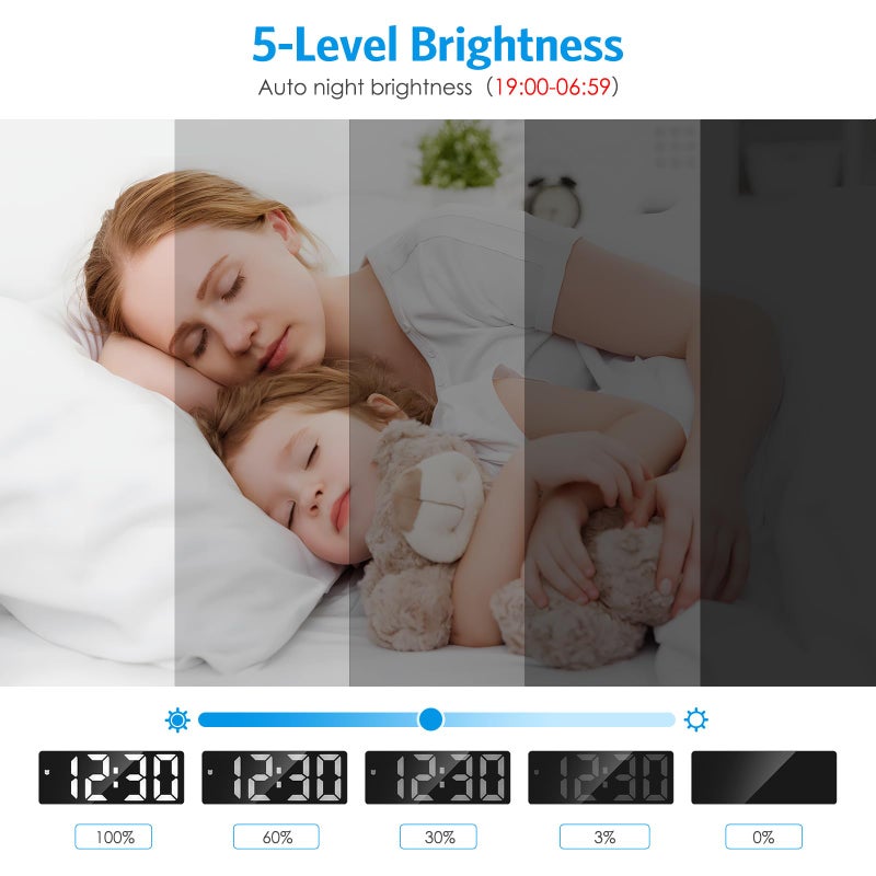 AMIR Digital Alarm Clock Large Display, Upgraded LED Alarm for Bedroom, Type-C/Battery Powered Bedside Alarm Clock with Snooze, 12/24H, 5 Levels Adjustable Brightness, DST, Desk Clock for Home, Office - Image 2