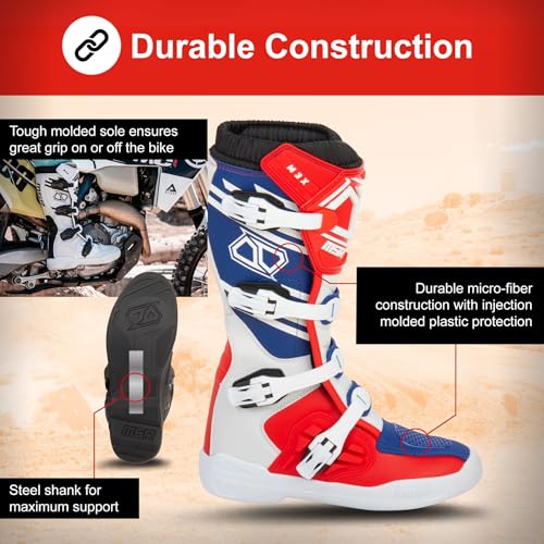 MSR Youth M3X Motocross Boots – White, Youth Size 2 – Rugged Micro‑Fiber Build, Steel Shank, Injection‑Molded Protection, Adjustable Buckles & Debris‑Resistant Gaiter - Image 4