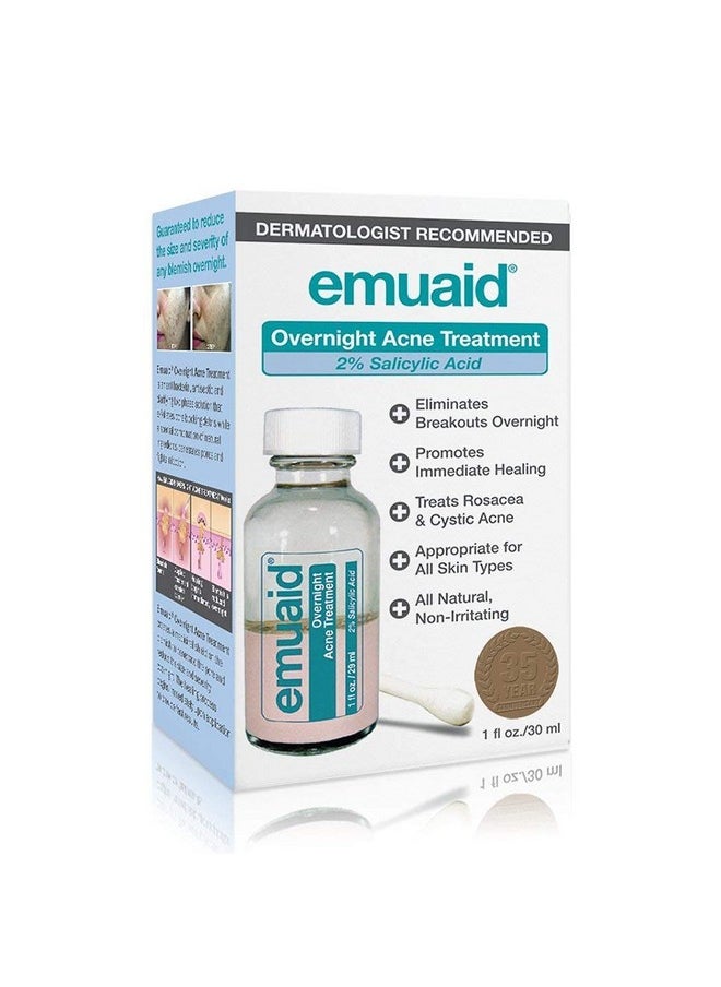 Emuaid EMUAID Overnight Acne Treatment | Gentle, Fast-Acting Solution for Adults & Teens with Salicylic Acid | Clears Stubborn Pimples, Cystic Acne, Blackheads, Rosacea & Hormonal Breakouts | 1oz  - Image 1