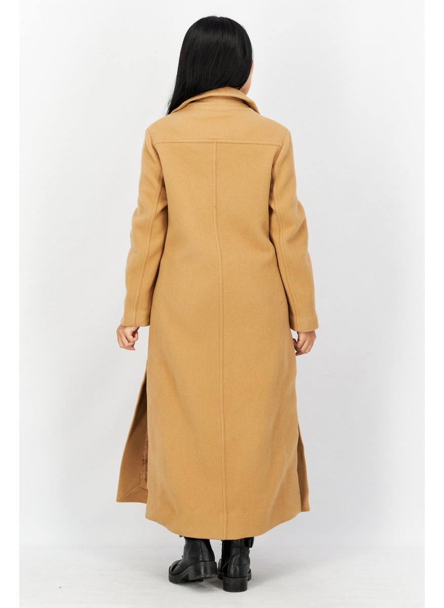 VERO MODA - Women Notched Collar Long Sleeve Double Button Trench Coat, Brown - Image 1