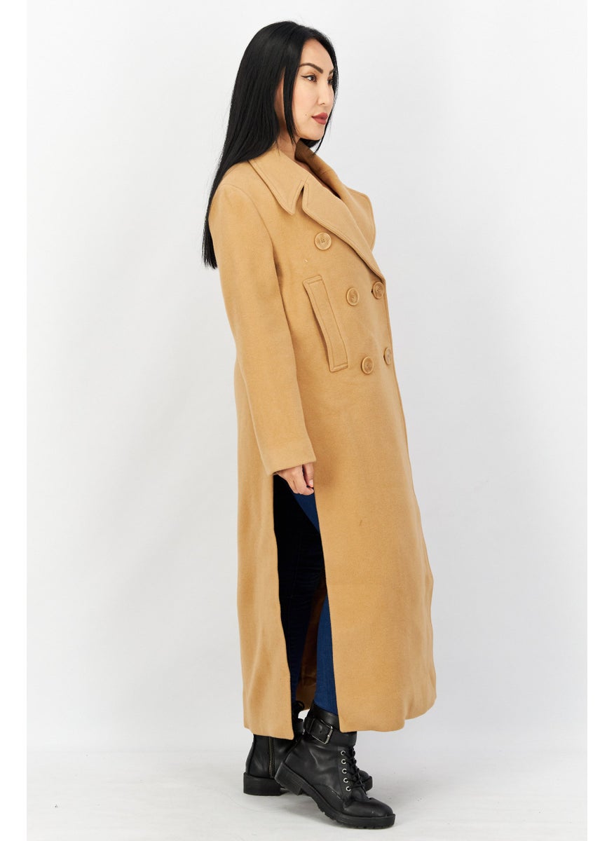 VERO MODA - Women Notched Collar Long Sleeve Double Button Trench Coat, Brown - Image 1