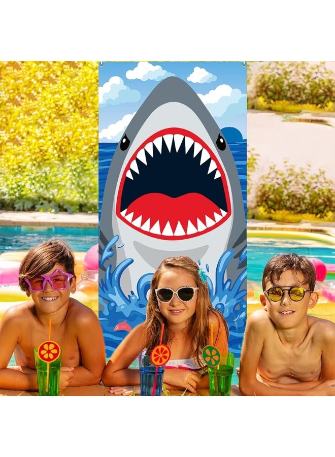 Tevxj Shark Attack Door Cover for Shark Party Decoration Shark Birthday Backdrop Banner Shark Wall Decoration Sign Front Door or Indoor Home Decor for Kids Ocean Shark Theme Party Supplies - Image 1