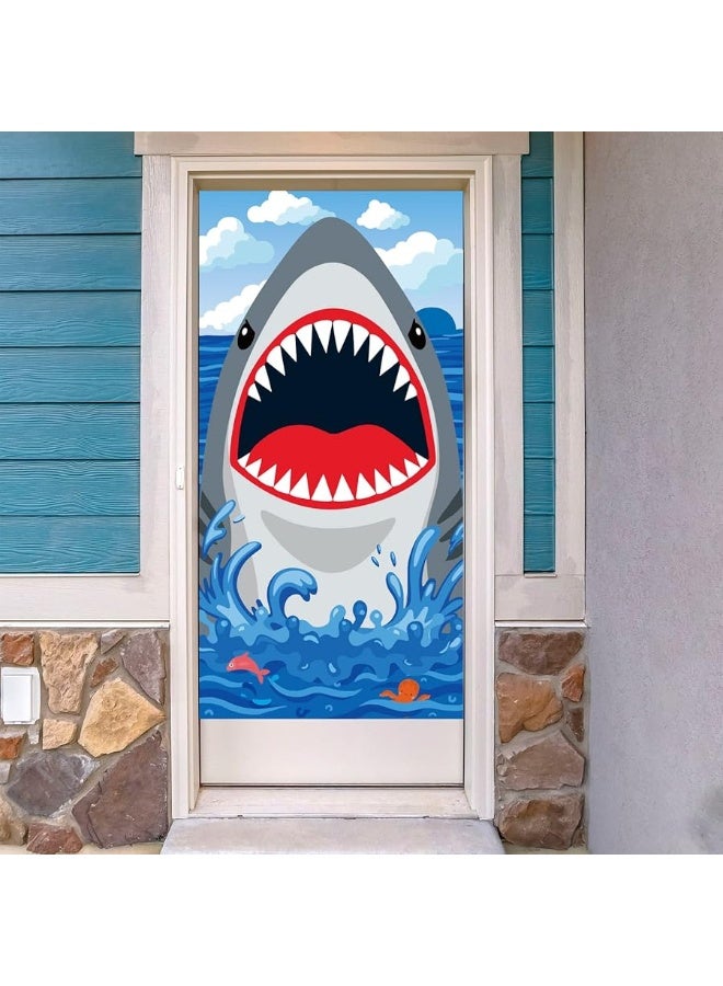 Tevxj Shark Attack Door Cover for Shark Party Decoration Shark Birthday Backdrop Banner Shark Wall Decoration Sign Front Door or Indoor Home Decor for Kids Ocean Shark Theme Party Supplies - Image 5