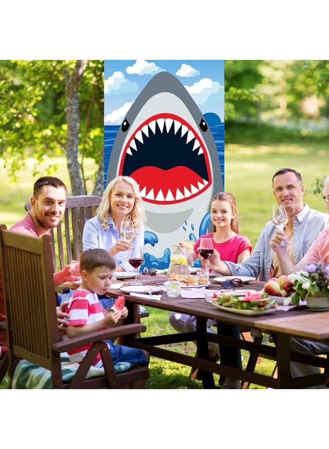 Tevxj Shark Attack Door Cover for Shark Party Decoration Shark Birthday Backdrop Banner Shark Wall Decoration Sign Front Door or Indoor Home Decor for Kids Ocean Shark Theme Party Supplies - Image 2