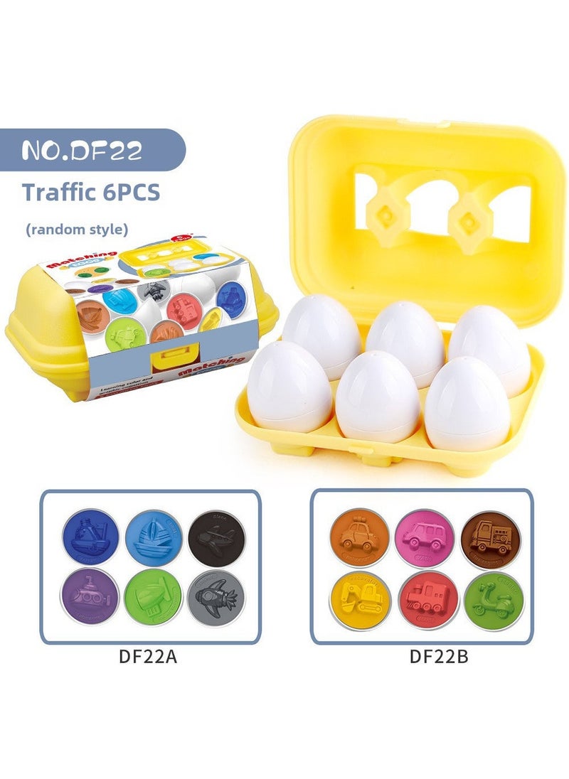 6PC Smart Egg Matching Toys for Toddlers DF22 Vehicle Pair Eggs 6 Boxed (AB Random) 205g