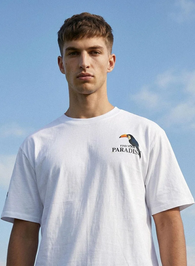 Dennis Lingo Men White 100% Cotton Printed Regular Fit T-Shirt