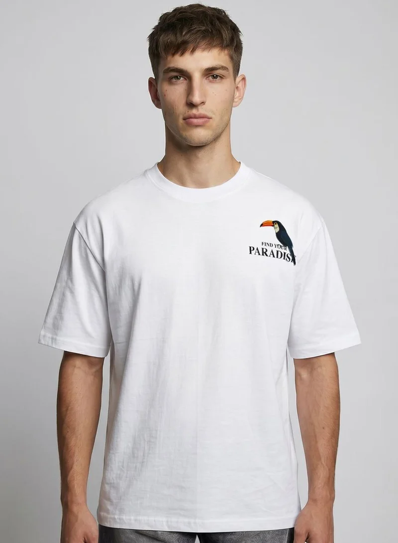 Dennis Lingo Men White 100% Cotton Printed Regular Fit T-Shirt