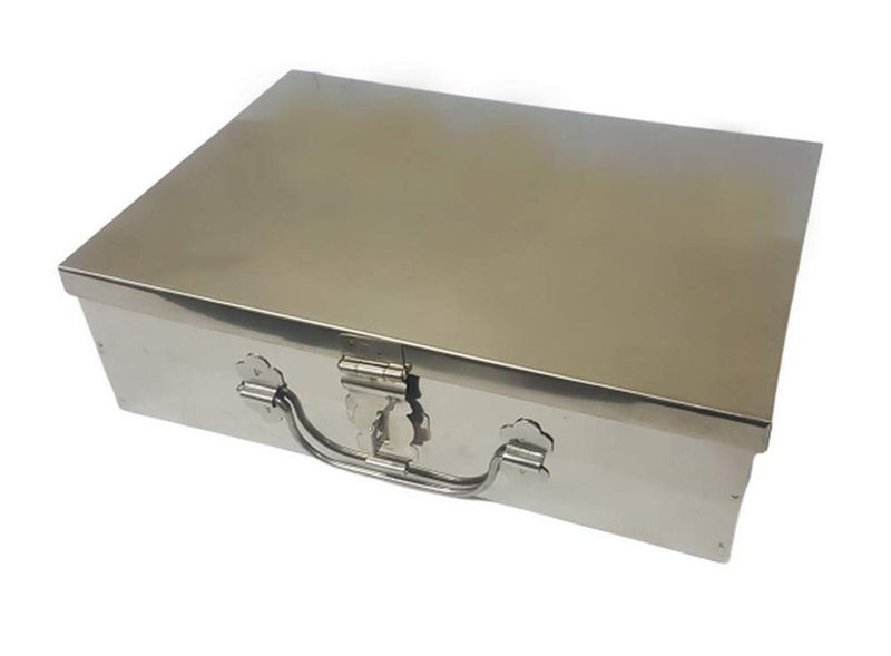 GinoSet Stainless Steel Storage Boxes Cash Peti Pooja PetiOrganizer Vanity BoxSafe Locker Box 10 Inch Storage Box Steel W10 H3 L7 Cash Box - Image 1