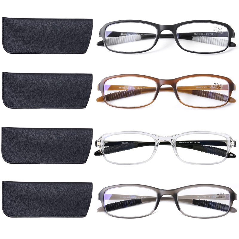 DOOViC 4 Pack Reading Glasses for Women Men Blue Light Blocking Reading Glasses TR90 Flexible Lightweight Readers 25 Strength