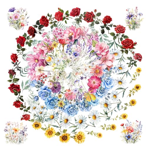 OBUJOPAL 100 Pcs Natural Flower Stickers for Scrapbooking Junk Journal Notebook Planner Card Making Collage Envelope Water Bottle Phone Case Craft Rose Daisy Lavender Sunflower Wildflower Stickers - Image 1