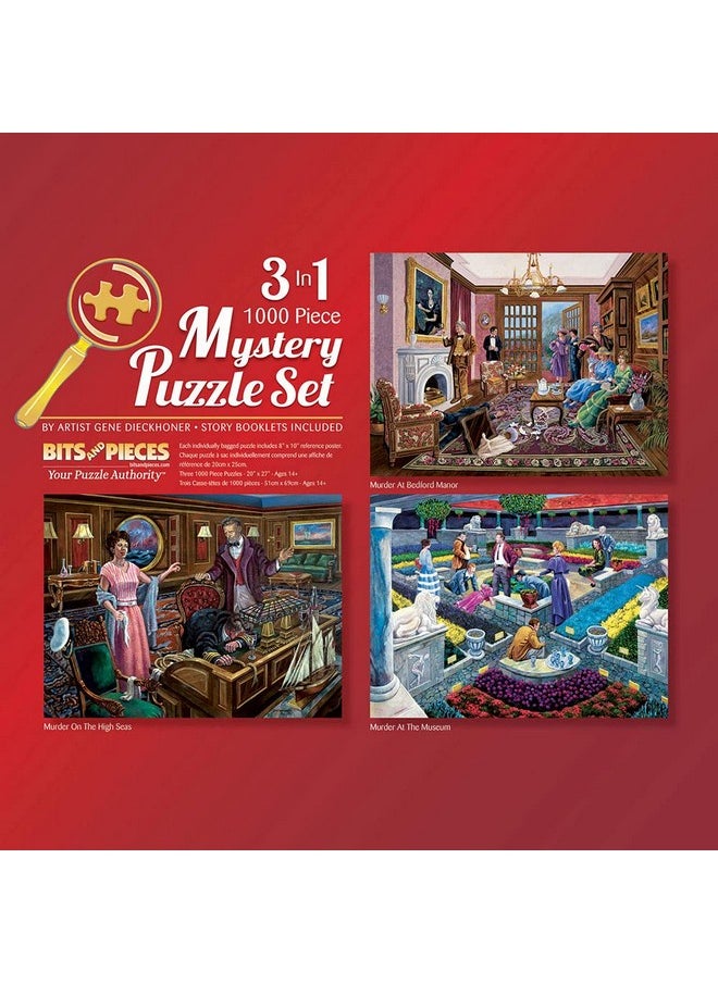 Bits and Pieces Bits and Pieces - 3-in-1 Multipack - 1000 Piece Jigsaw Puzzles for Adults - 1000 pc Large Piece Mystery Puzzle Set by Gene Dieckhoner - 20" x 27"  - Image 1