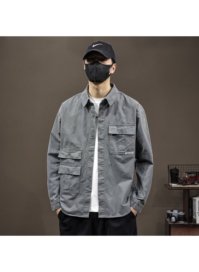 TonLion Versatile Cargo Pocket Lapel Men's Casual Shirt - Spring/summer Thin Loose Fit Korean Style Long Sleeve Open Front Jacket - Image 2