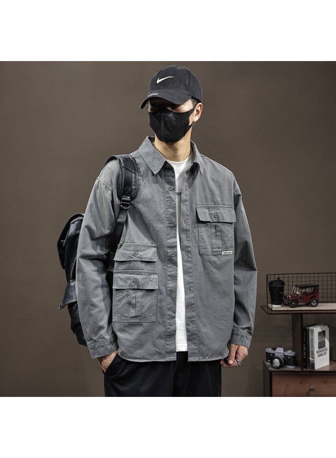 TonLion Versatile Cargo Pocket Lapel Men's Casual Shirt - Spring/summer Thin Loose Fit Korean Style Long Sleeve Open Front Jacket - Image 5