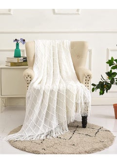 Y&D Sofa Decorative Blanket, Soft and Comfortable Knitted Blanket with Tassels for Bed Diamond Shaped Coverlet Lightweight End Nap (beige, 127x152cm)  - Image 1