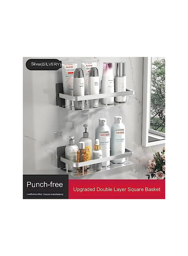 Raxoom Shower Caddy Shelf, Adhesive Black bathroom storage rack,No Drilling Wall Mounted Shower Organizer,Rustproof Bath Storage Basket for Bathroom,Toilet,Kitchen - 2 Pack - Image 3