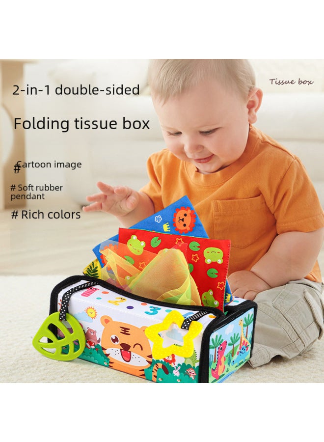 Harem Tissue Box Two-in-one Cloth Book Baby Simulation Paper Drawing Car Hanging Bag Toy Baby Toy-Color:Folding Tissue Box +3 Ringing Cloth Towels +8 Cloth Towels (bags)  - Image 3