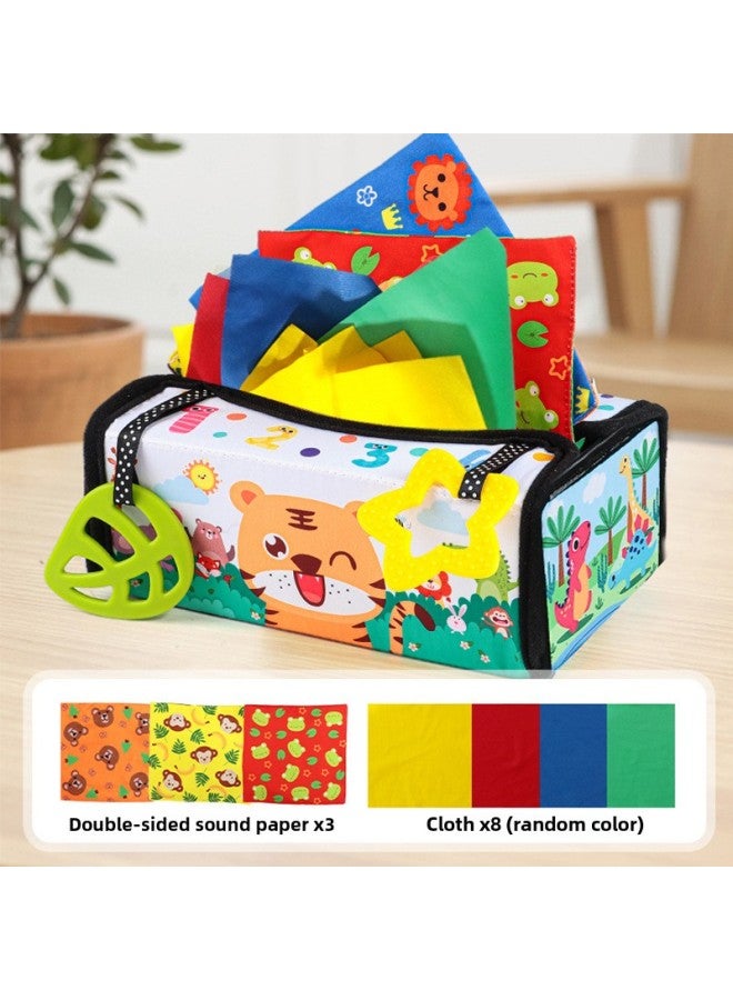 Harem Tissue Box Two-in-one Cloth Book Baby Simulation Paper Drawing Car Hanging Bag Toy Baby Toy-Color:Folding Tissue Box +3 Ringing Cloth Towels +8 Cloth Towels (bags)  - Image 1