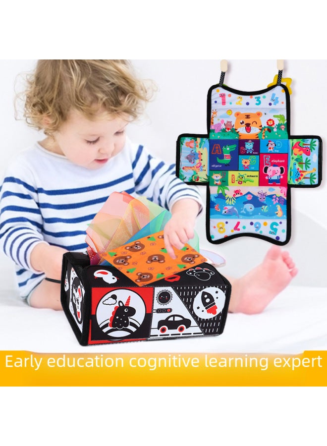 Harem Tissue Box Two-in-one Cloth Book Baby Simulation Paper Drawing Car Hanging Bag Toy Baby Toy-Color:Folding Tissue Box +3 Ringing Cloth Towels +8 Cloth Towels (bags)  - Image 4