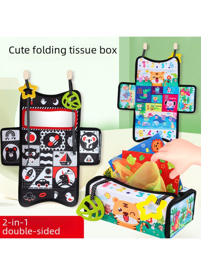 Harem Tissue Box Two-in-one Cloth Book Baby Simulation Paper Drawing Car Hanging Bag Toy Baby Toy-Color:Folding Tissue Box +3 Ringing Cloth Towels +8 Cloth Towels (bags)  - Image 2