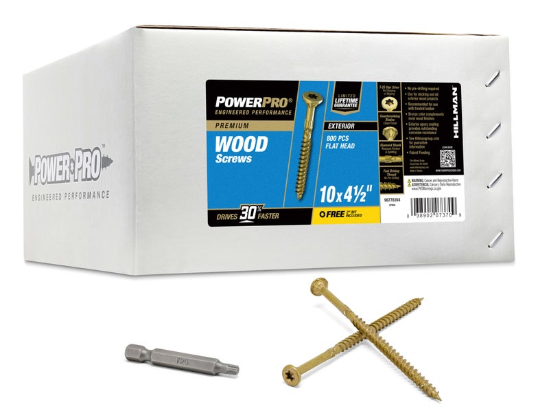 Power Pro Premium Exterior Wood Screws, #10 x 4-1/2" Inch All-Purpose Deck Screws for Outdoor Projects, T-25 Star Bit Included, Bronze, 800 Pieces | 967783 - Image 1