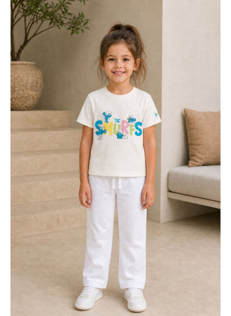 Trucare The Smurfs Pastel Logo Graphic T-Shirt for Girls | Multi-Character Print Casual Crew Neck Tee - Image 3