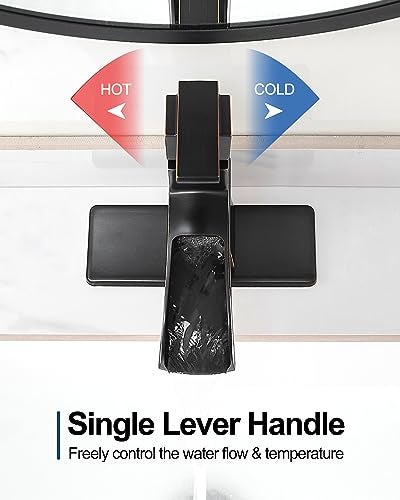 HOIGY Brass Bathroom Waterfall Faucet, Oil Rubbed Bronze Bathroom Faucet 1 Hole or 3 Holes (4 Inch), Single Handle with Deck Plate, Pop-Up Drain & Water Hoses for RV Vanity Farmhouse, 5 Mins Install - Image 3